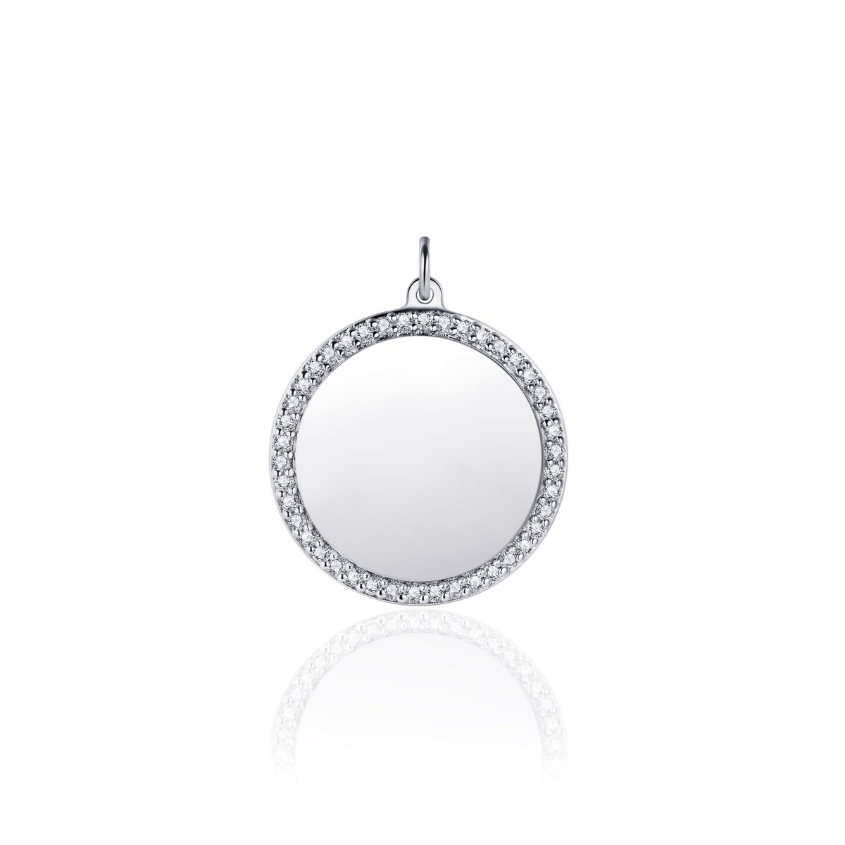 Gisser Jewels - Hanger excl. Collier - Cirkel Graveer baar gezet met Zirkonia - 17mmØ - Gerhodineerd Zilver 925 - P1057 - Sieraad - Dames - Fantasie