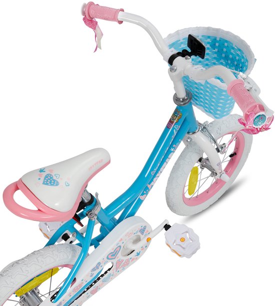 JOYSTAR Angel Meisjesfiets - Verschillende Maten 18 Inch - Met Zijwieltjes - Handrem - Inclusief Mandje - Blauw - Geschikt voor buitenactiviteiten in de lente van JOYSTAR — afbeelding 2