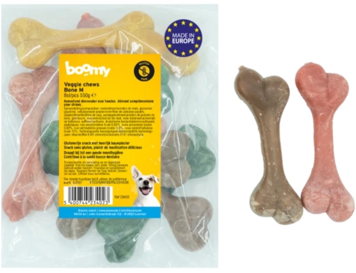 Boomy - Veggie hondensnacks - Vegetarische hondensnoepjes - Harde kauwbotten - Kauwstaaf hond - Medium - 13cm - 8st / 550g