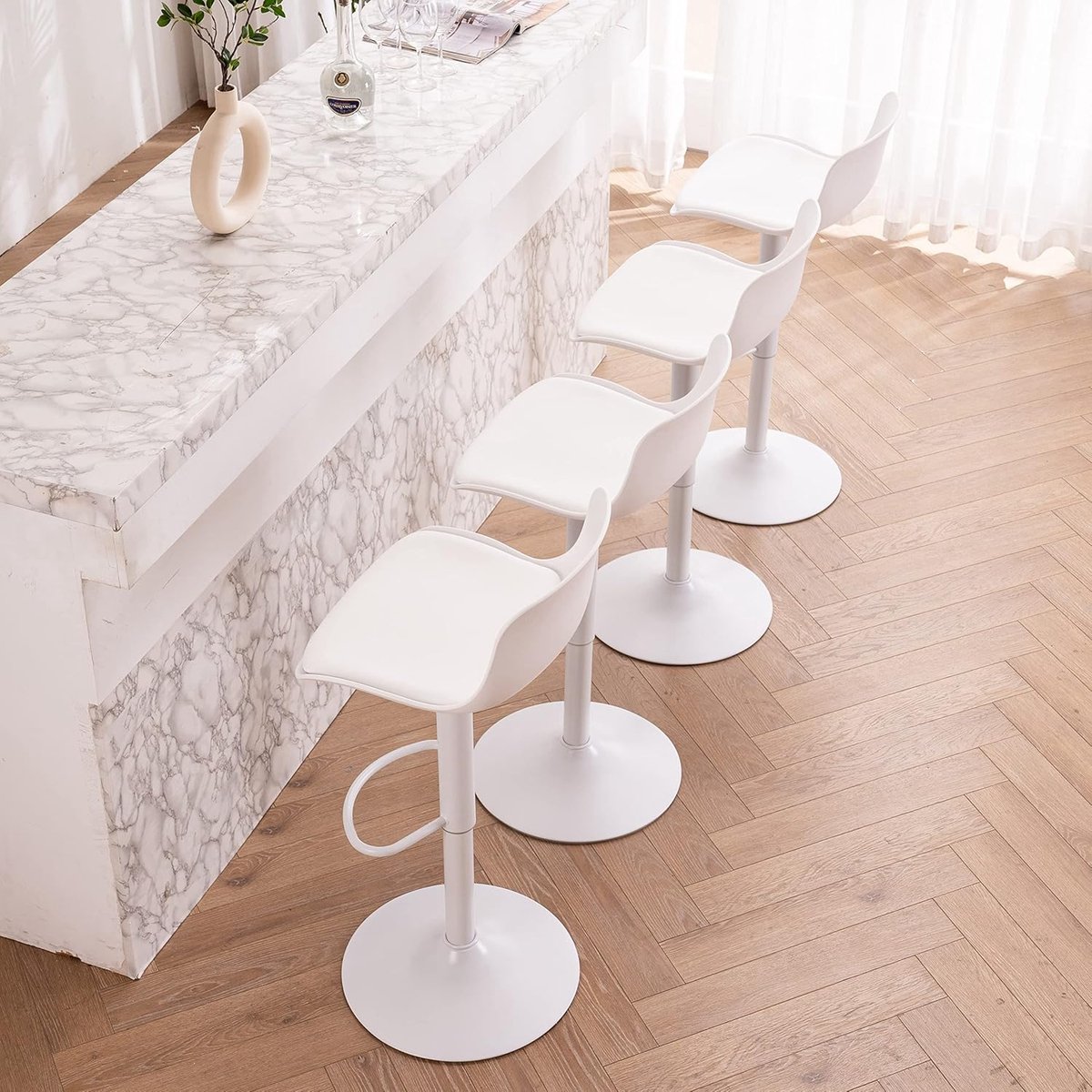 Set van 2 Design Barkrukken met Rugleuning - wit, eetkamerstoelen, in hoogte verstelbaar,