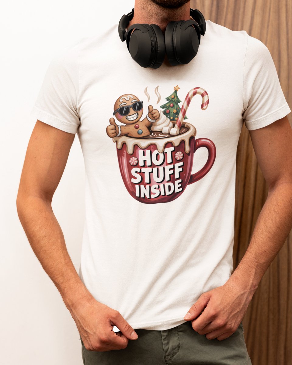 Hot Stuff Inside Kerst - Kerst T-shirt Wit - Grappig T-shirt - Maat XL - Kerst Cadeau Mannen - Limited Edition