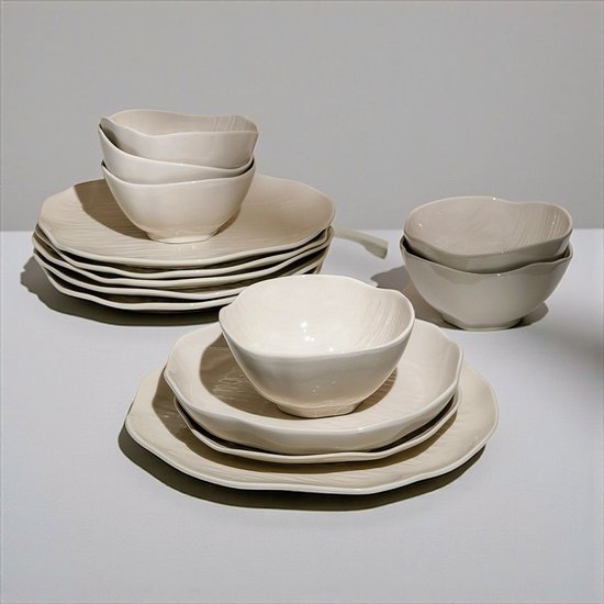 Serviessets - 38-delige borden Serviesset voor 6 personen, marmerend steengoed servies, porseleinen bordenset inclusief vis-/dinerbord, dessertbord, salade-/pasta-/granenkom, vaatwasserbestendig