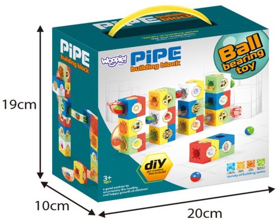 WOOPIE – 3D Knikkerbaan – 96-delig – Educatieve Bouwset – Kleurrijke Blokken & Transparante Baandelen – Vanaf 3 jaar