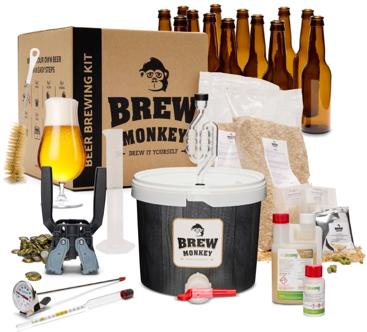 Brew Monkey Premium Tripel - Bierbrouwpakket - Zelf Bier Brouwen Bierpakket - Gadgets Mannen - Vaderdagcadeau - Verjaardagscadeau voor Mannen - Verjaardag cadeau - Origineel bier Cadeau