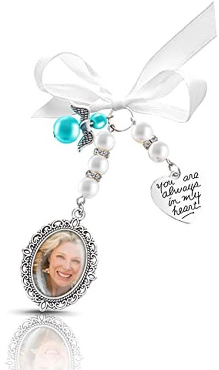 Bruiloft Boeket Foto Bedel - Charm Frame voor Bruiden - Memorial Charm met Je Bent Altijd In Mijn Hart