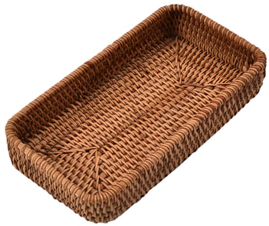 Foto: 1 stuk fruitschaal rechthoekig riet voor het presenteren van noten en snacks op een salontafel in de woonkamer of als opbergmandje op het bureau 21 11 3 7 cm bruin