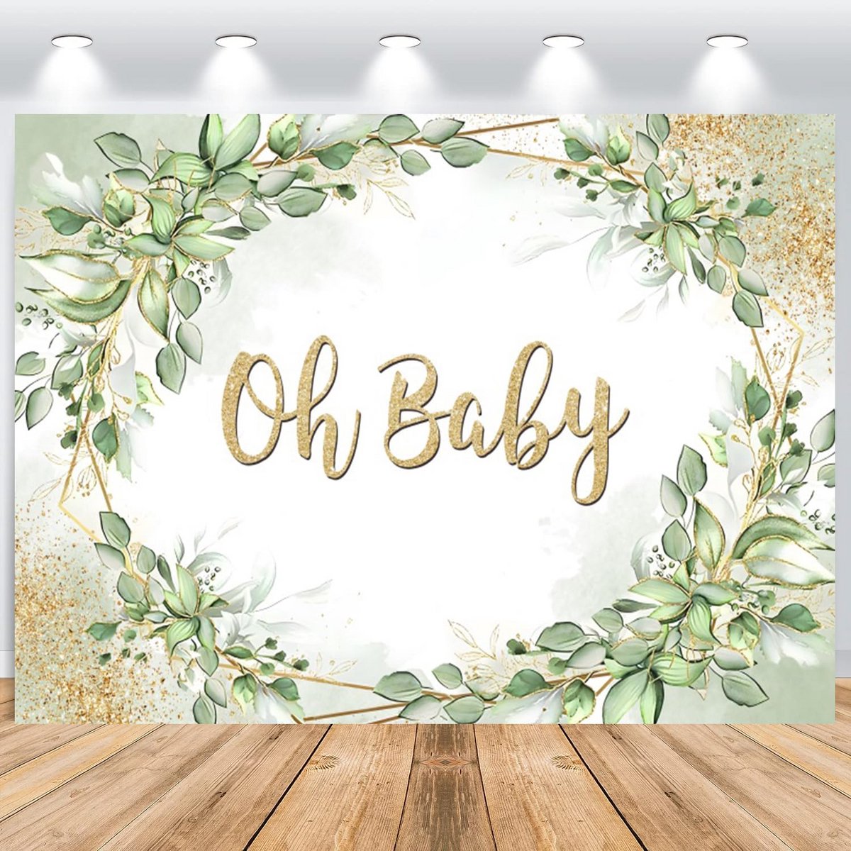 Baby Shower Achtergrond Goud Groene Eucalyptus Fotografie Decoratie