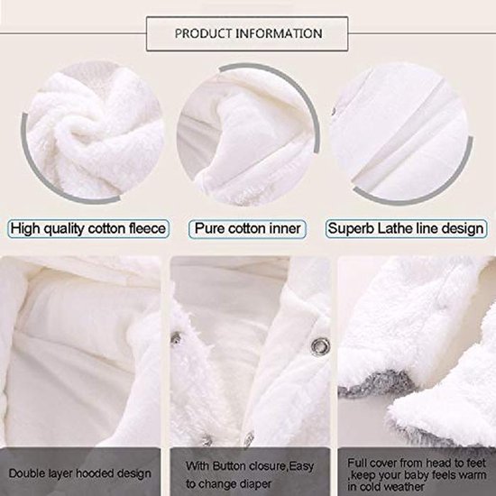 Pasgeboren Baby Sneeuwpak Fleece Romper met Kap voor Winter — afbeelding 5