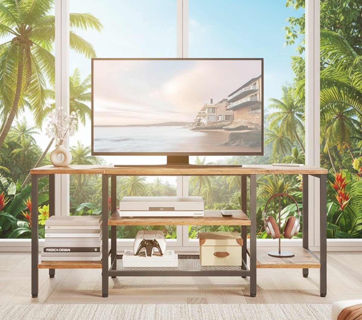 Industriële TV-kast voor Woonkamer | Retro Bruin & Zwart TV-standaard / Lowboard / Mediaco