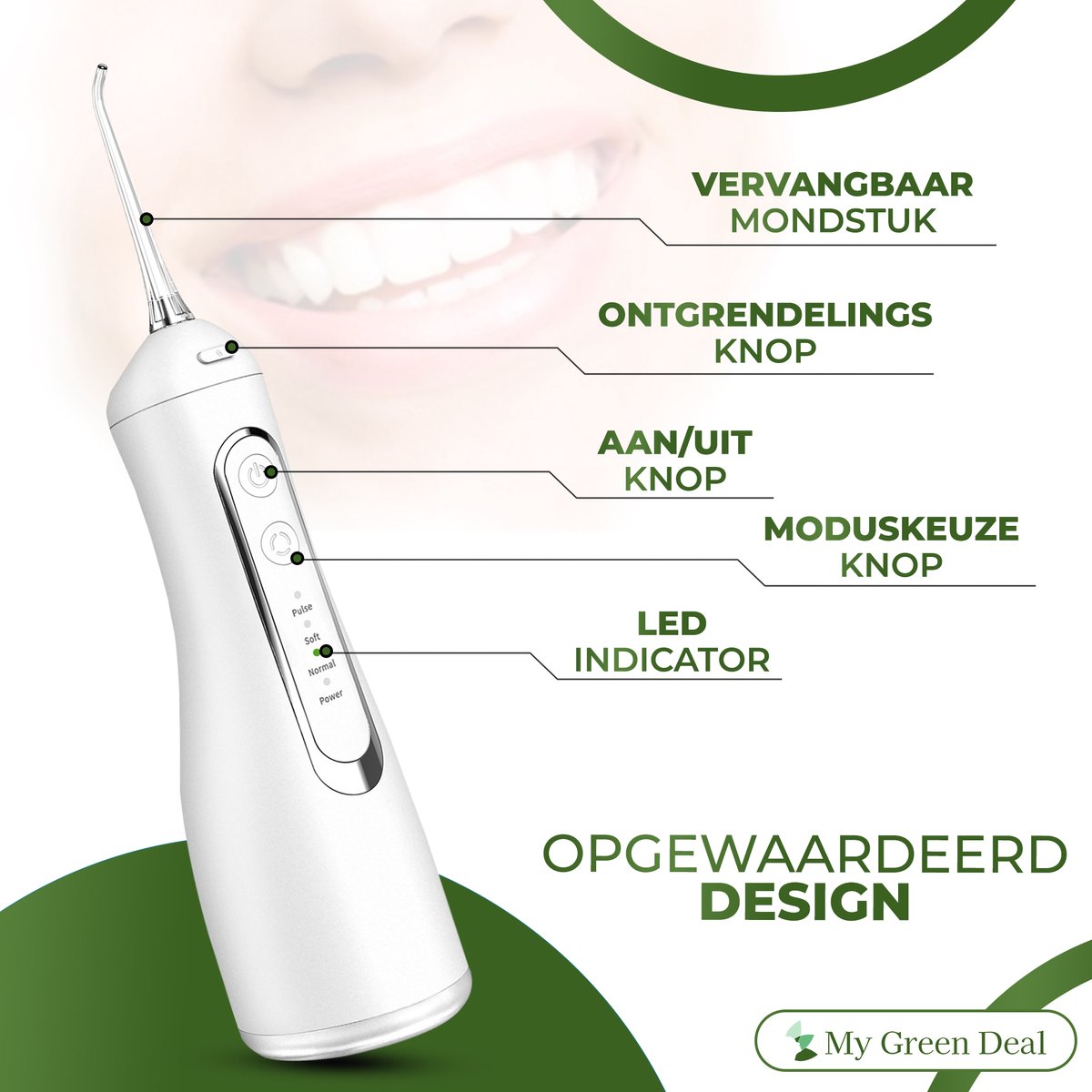 My Green Deal - Waterflosser Draadloos - Elektrische Tandenflosser- Monddouche - Mondverzorging - Flosapparaten - Tongreiniger thumbnail 4