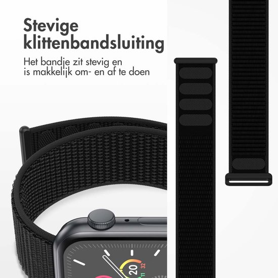 Nylon bandje - Geschikt voor Apple Watch 1, 2, 3, 4, 5, 6, 7, 8, 9, 10, 11, SE, Ultra (2 / 3) - 44/45/46/49 mm - Zwart