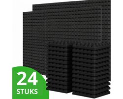 Akoestische panelen - 24 stuks - Geluidsisolatie - Akoestisch wandpaneel - Akoestische wanddecoratie - 30cm x 30cm x 5cm - Zwart - Pyramide vormig