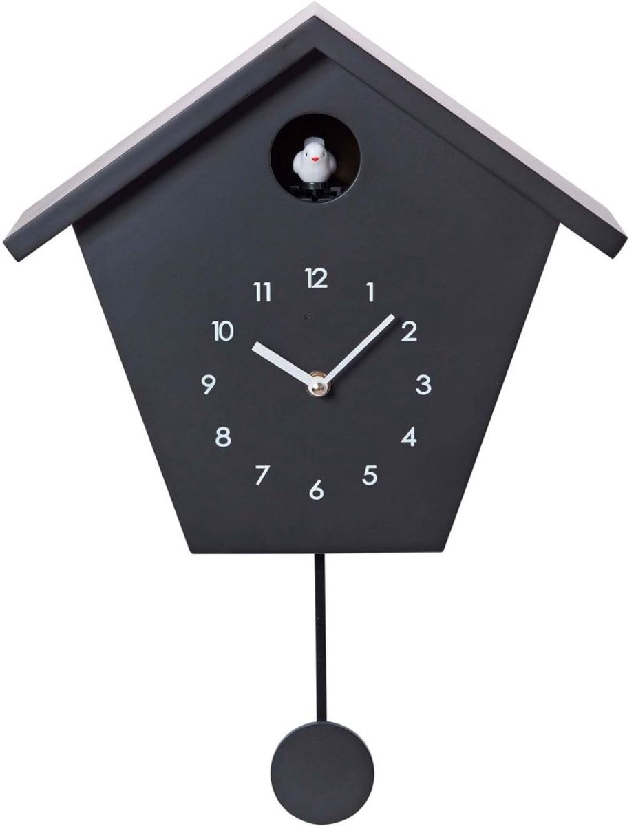 RVV® Koekoeksklok Modern - Wandklok - Wekker - Inclusief Nachtfunctie - Zwart - 38cm x 23cmx 12cm