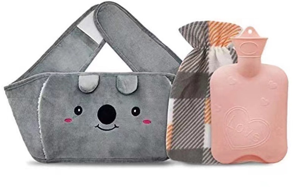 Warmwaterkruikgordel in de vorm van een koala, gemaakt van rubber, met een zachte tailleband, geschikt om nek, schouders, rug, benen en taille warm te houden (roze hartje).