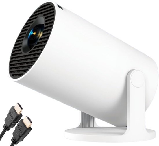 Draagbare beamer 4K mini projector wit met Android TV 13, wifi, Bluetooth, compact voor films en gaming