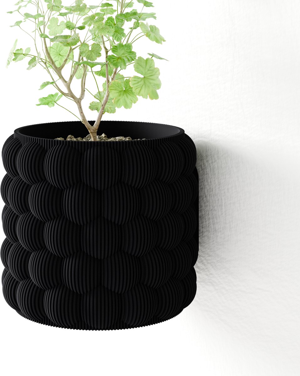 Fleuriek - Hangpot voor aan de muur - Zwarte Hangende bloempot voor plantenwand - Decoratieve wandpot binnen - Decoratieve wandpot binnen, plantenpot - D12 cm - Zwart