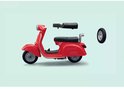 Gedemonteerde rode Vespa scooter van PLAYMOBIL, met zadel en wiel.