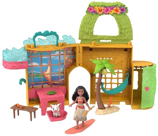 Vaiana speelset met pop, Pua, tafel, hangmat en accessoires.
