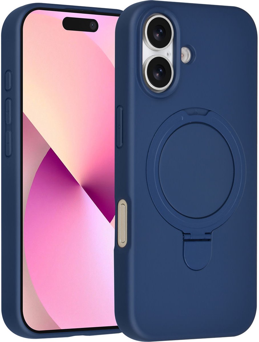 TUNIQ telefoonhoesje voor Apple iPhone 16 - MagSafe met ringstand en koord - Donkerblauw