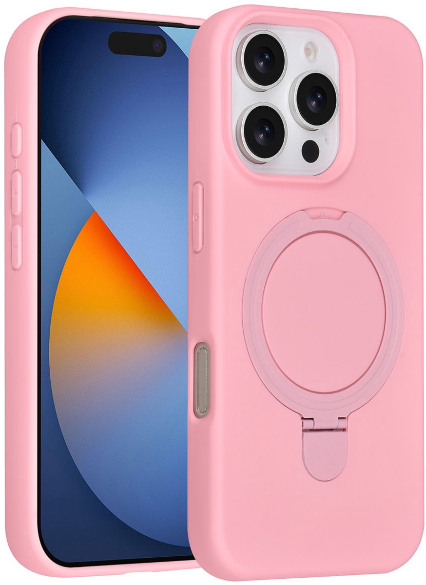 TUNIQ telefoonhoesje voor Apple iPhone 16 Pro - MagSafe met ringstand en koord - Roze