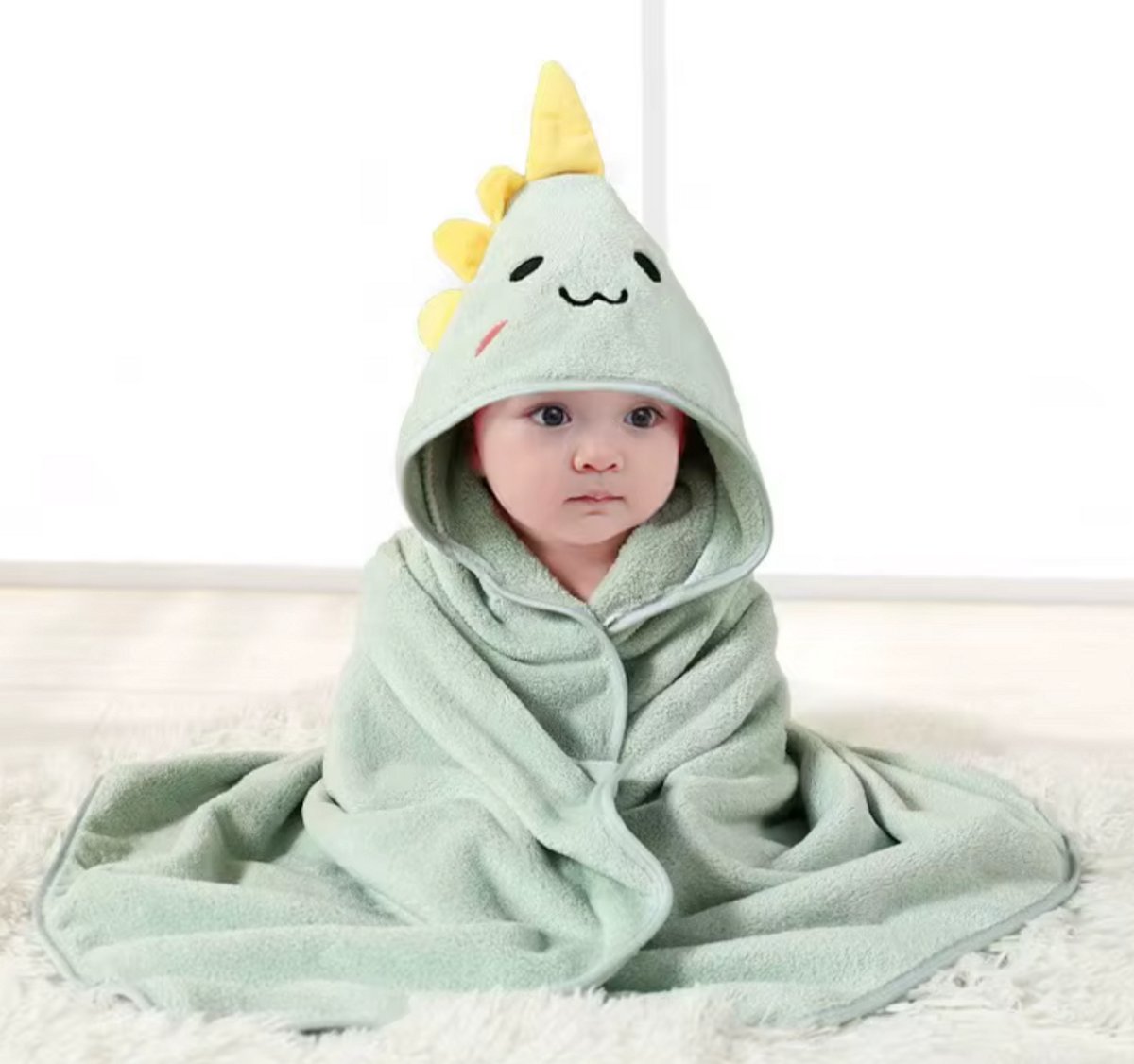 Badcape | Dinosaurus | Zachte Fleece | Wikkeldeken | Doek | Capuchon | Baby | Kind | Kraamcadeau