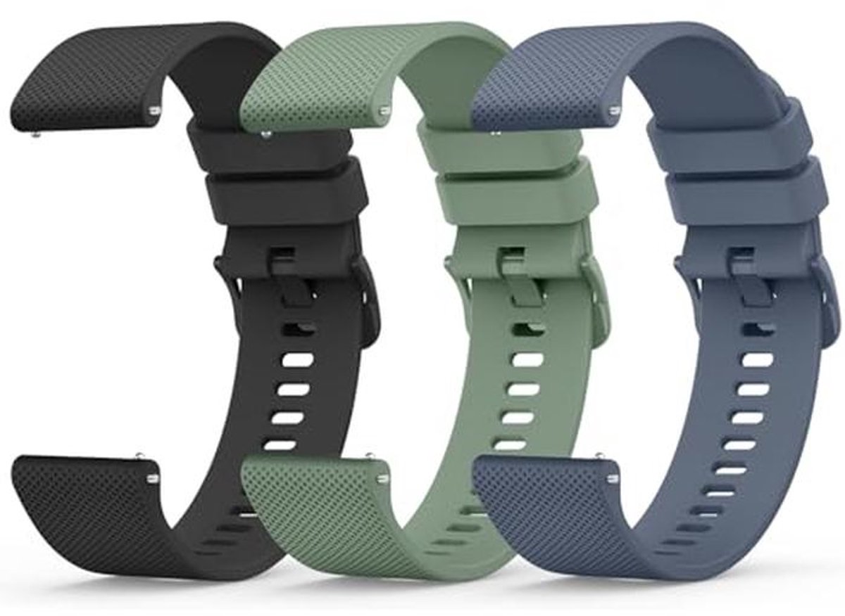 22 mm siliconen horlogeband - 3 stuks - zachte reservearmband met snelsluiting