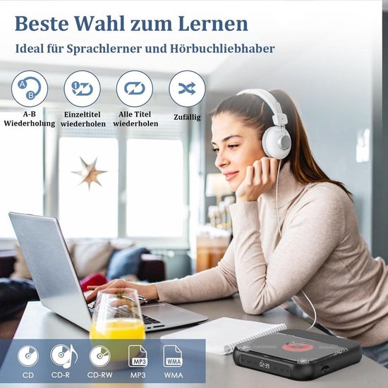 Draagbare Bluetooth-cd-speler met USB-C-snelladen - Ultradun en compact - Ondersteunt MP3/WMA-formaten - Geschikt voor zowel reizen als thuisgebruik - Paars — afbeelding 3