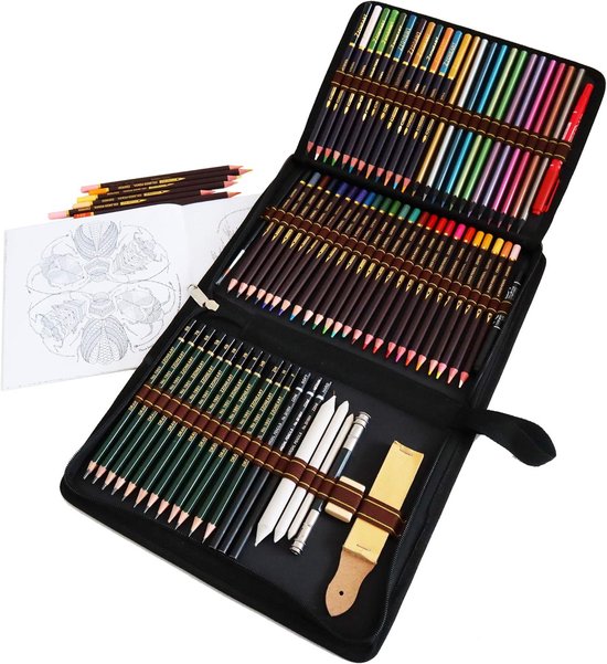72 Kleurpotloden Set In Stevige Zwarte Etui – Professioneel, Voor Tekenen, Schetsen En Kleurboeken