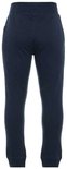 Achterkant van een navy joggingbroek met een rechte pasvorm en steekzakken.