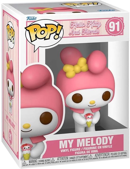 Funko Pop! My Melody #91 figuur in roze en witte doos met ijsje.