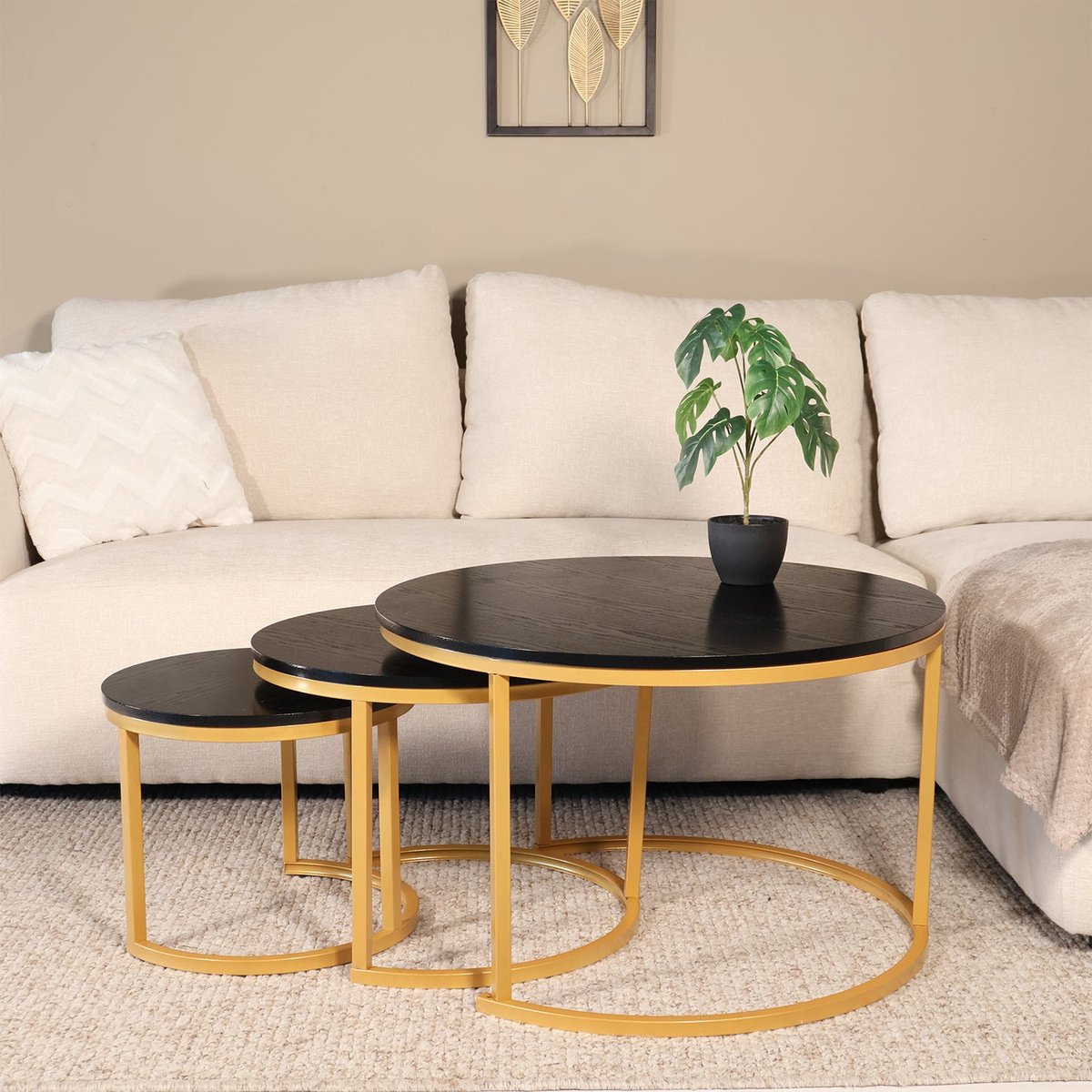 Lizzely Garden & Living Salontafel rond 3 delig Kiki goud bijzettafel industrieel side table