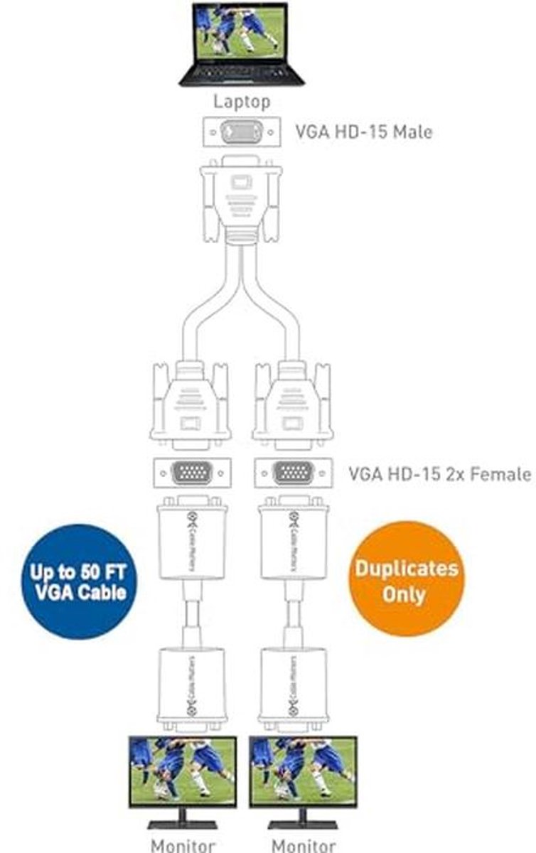 VGA Splitter Kabel voor Beeldduplicatie - 0.3 m