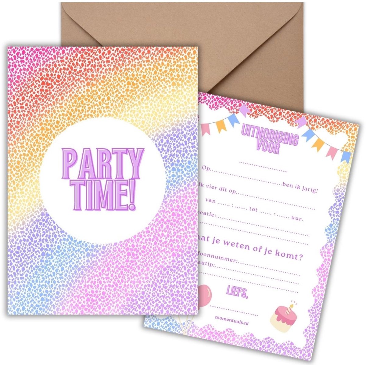 Uitnodiging Kinderfeestje 10 Kaarten + Enveloppen - Party Paars - Party – Jongen & Meisje - Uitnodigingskaarten - Beschrijfbaar – Verjaardag Kind