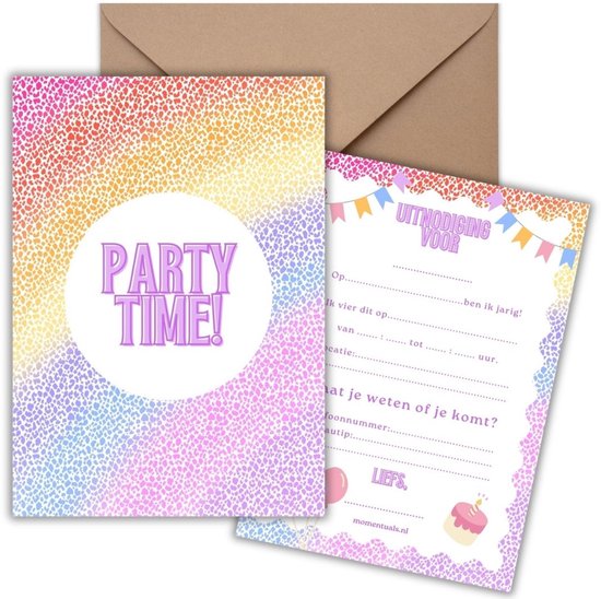 Uitnodiging Kinderfeestje 10 Kaarten + Enveloppen - Party Paars - Party – Jongen & Meisje - Uitnodigingskaarten - Beschrijfbaar – Verjaardag Kind