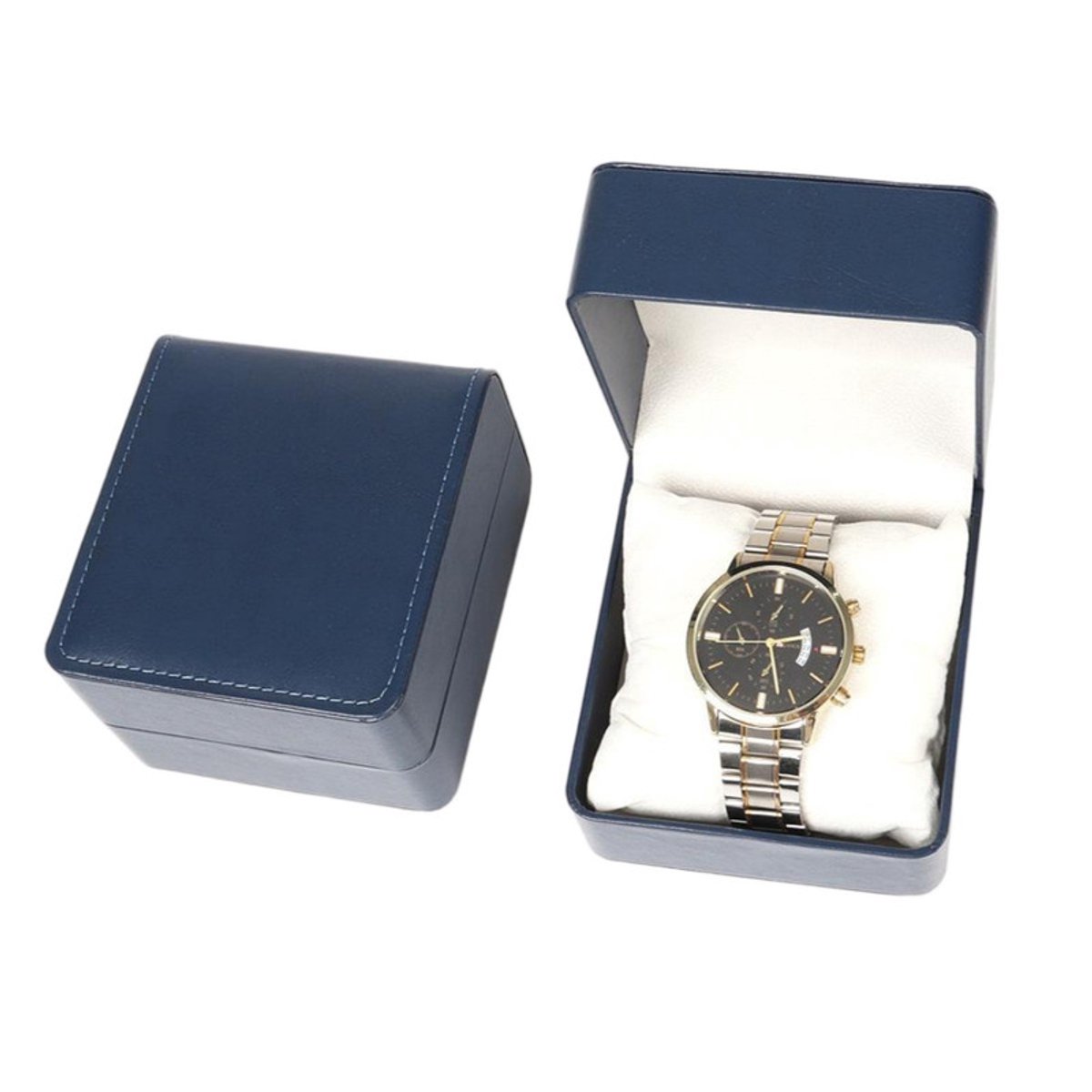 Horlogedoos met afgeronde hoeken - 10*11*7 cm - Horlogeopbergdoos met één vak - Horlogedoos van PU-leer - Horlogeverpakkingsdoos - Draagbare opbergdoos voor horloges - Geschikt voor het opbergen van armbanden, horloges en sieraden