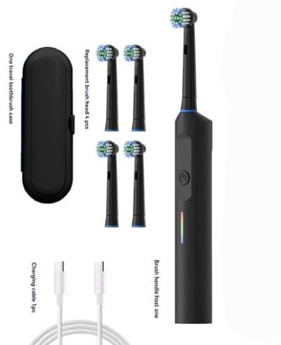 Elektrische tandenborstelset voor volwassenen met roterende ronde kop en zachte haren - Automatisch - Zwart 4 koppen