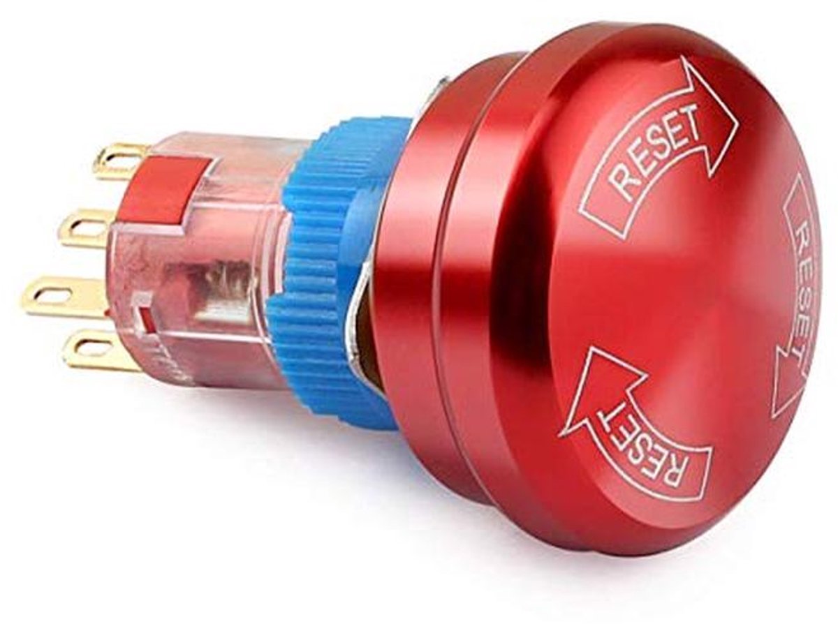 Metalen Noodstop-knop 16 mm - Waterdichte Paddenstoelschakelaar met 2 NO en 2 NC