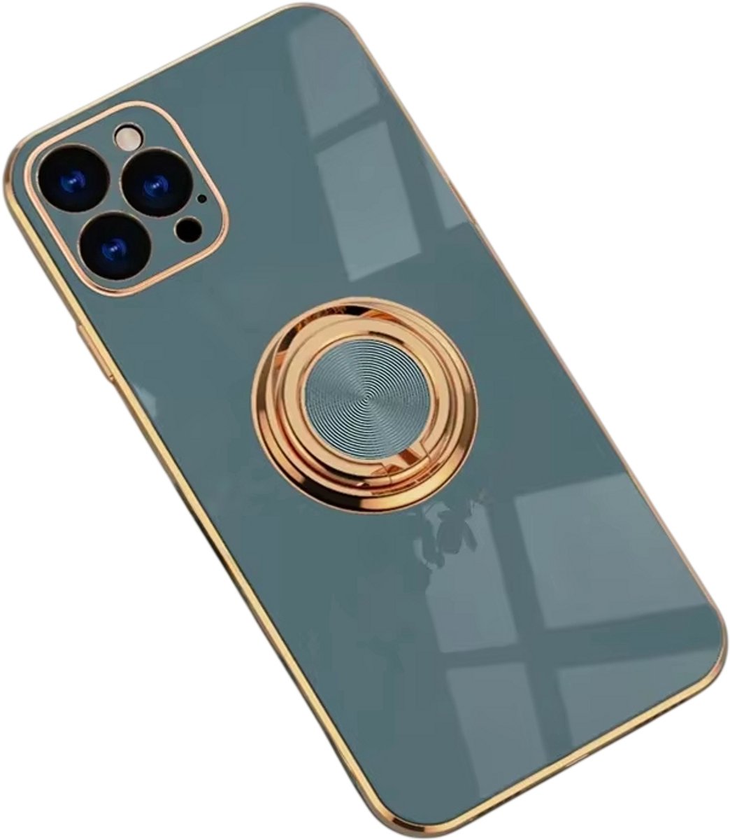 360° Draaibare Ringhouder Telefoonhoesje – Geschikt voor iPhone 17 Pro max Modellen – Silicone Hoesje met Kickstand, Ringstand, Anti-Slip Smartphone Beschermhoes-Grijs