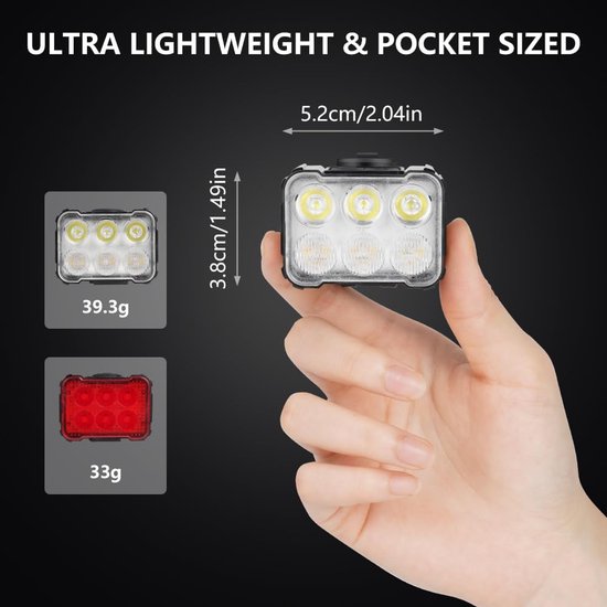 Fietsverlichting Set - Ultra Slank - Voor- en Achterlicht - USB-oplaadbaar - 8+12 Verlichtingsmodi - Veilig Nachtrijden & Kamperen — afbeelding 3