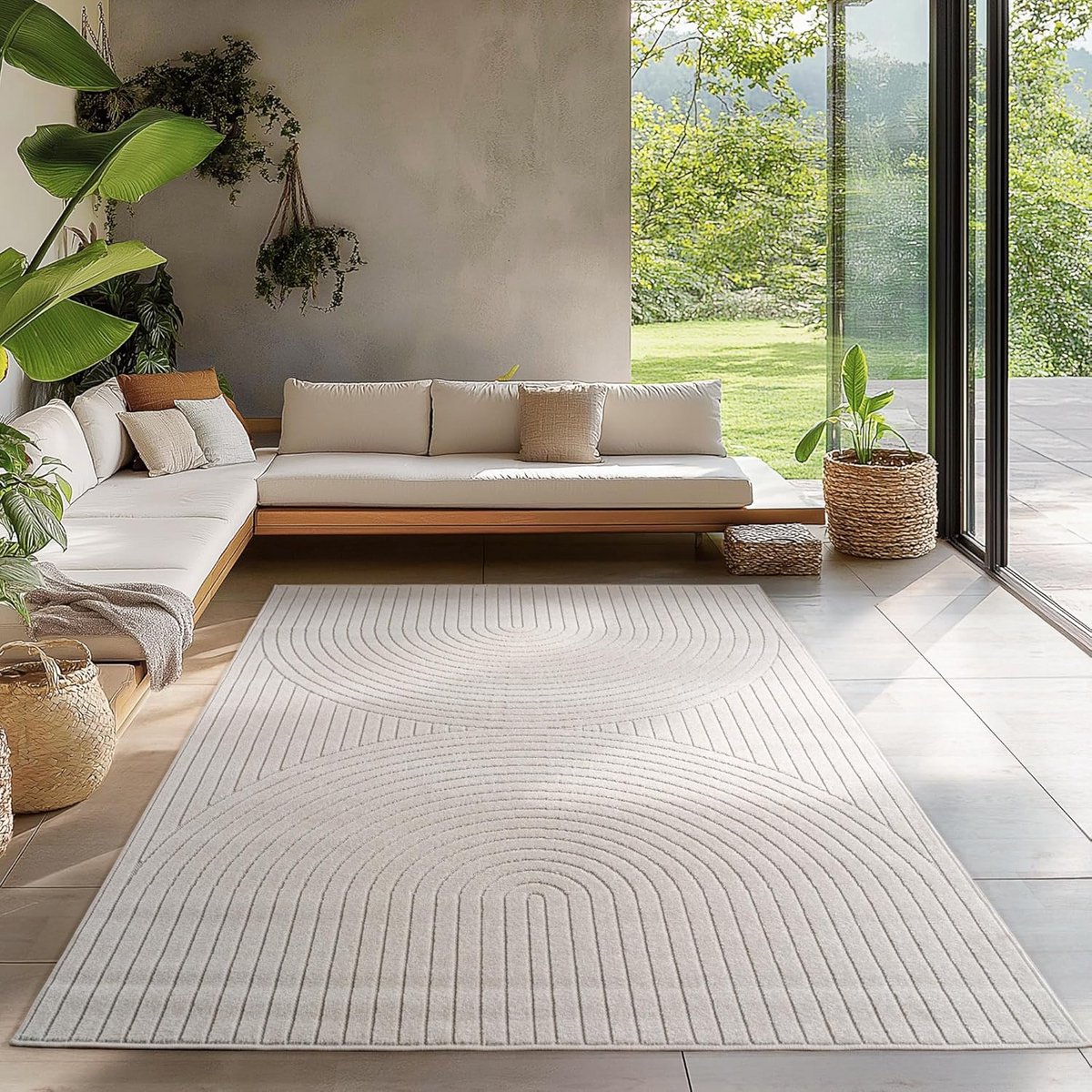 Beige Laagpolig Tapijt voor Woonkamer, Slaapkamer en Tuin - 240x340 cm, Ondersteunt Vloerv