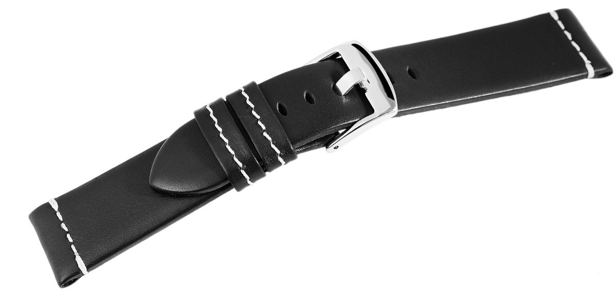 Engelhardt Engelhardt heren vervangende armband LB0041 Horlogeband van echt leer, zwart, witte stiksels, 18 mm - 24 mm