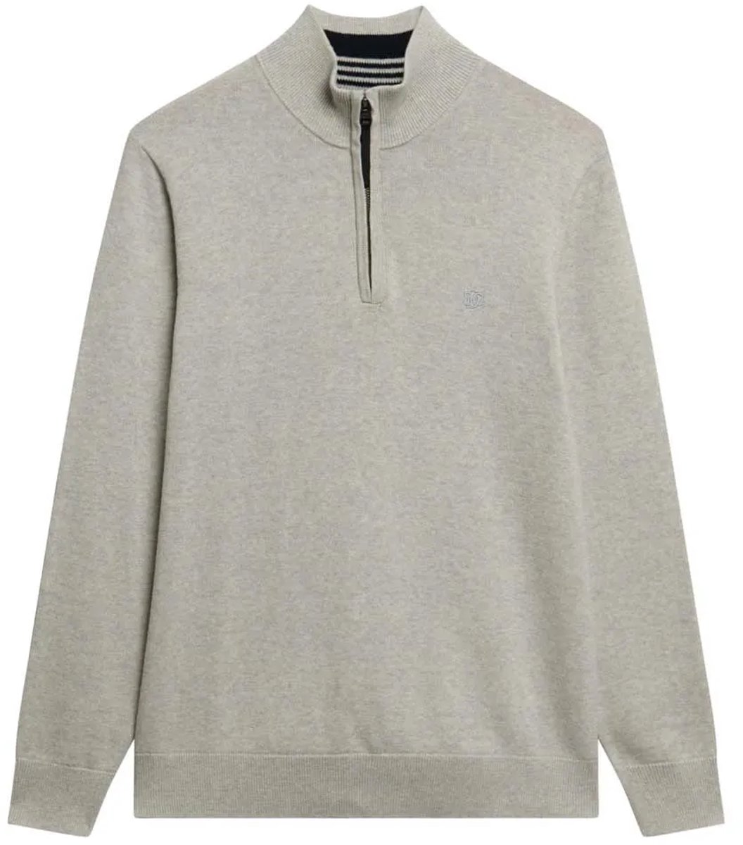 Superdry Essentials Katoenen Trui met Halve Rits Heren Sweaters Gemeleerd Lichtgrijs