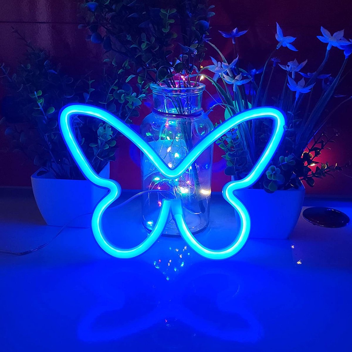 Daity 1 Pack - LED-neonlamp, decoratieve neonlamp, nachtlamp, neonlamp op batterijen/USB, wandlamp voor de slaapkamer, nachtlampje voor kinderen