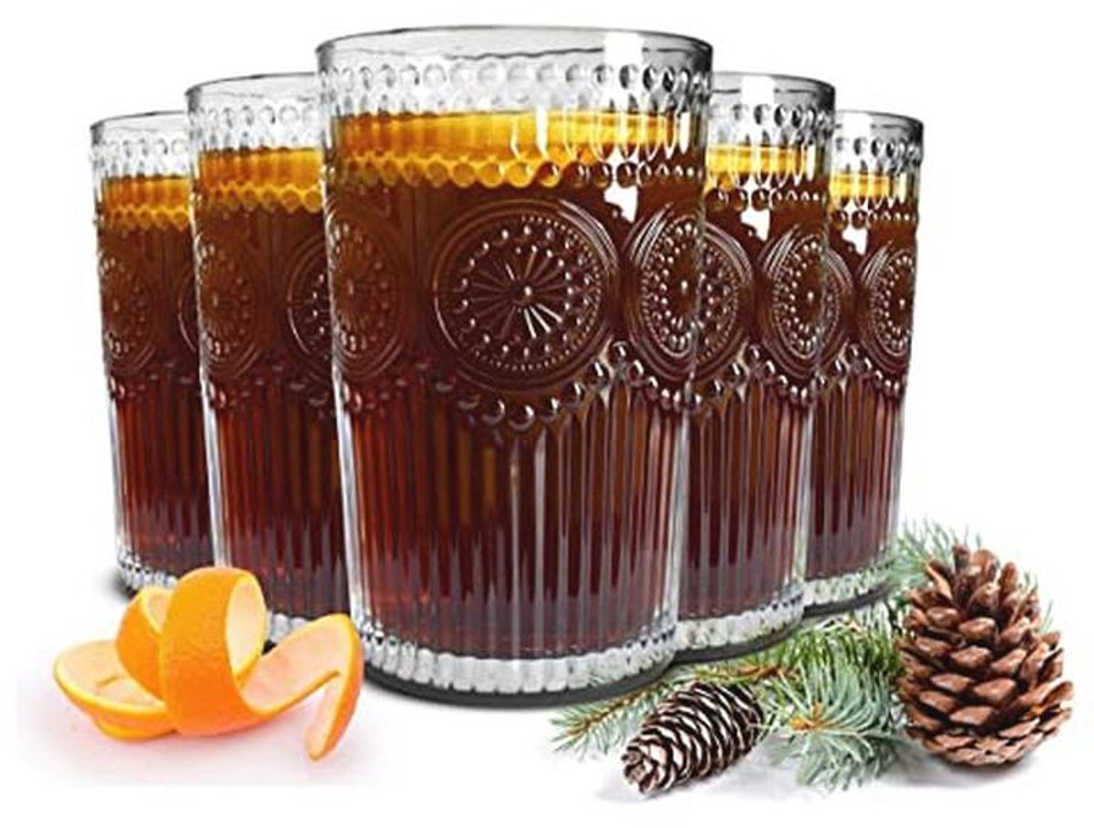 Set van 6 lange drinkglazen 340 ml met reliëf design