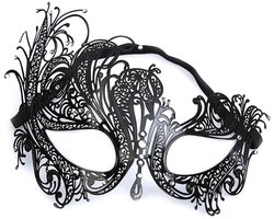Venetiaans masker - Elegant zwart metalen masker - Met glinsterende strass steentjes - 26 × 16 CM - Luxe Masker Dames - Oogmasker - Maskerade - Gala Feest - Sexy Maskers - Verkleedkleding - Zwart
