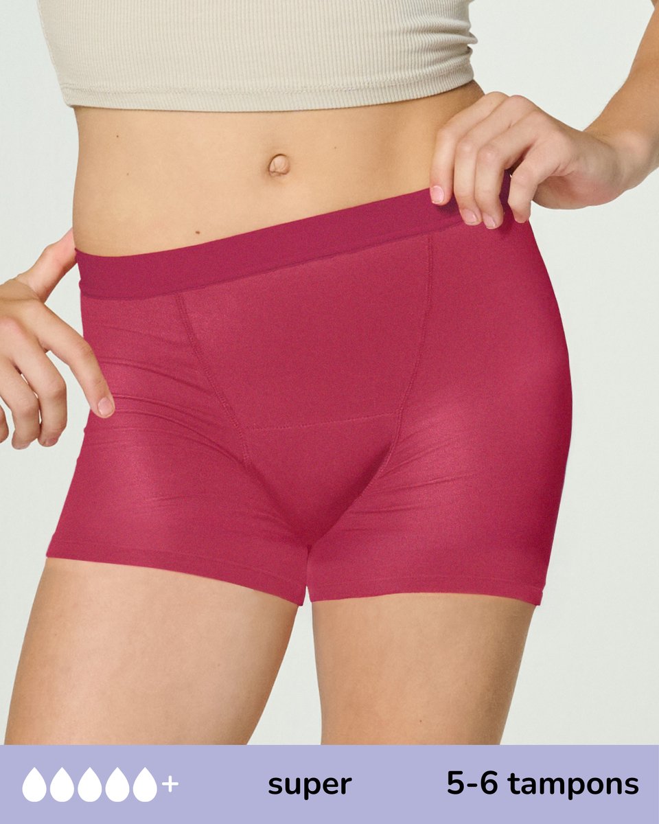 moodies period undies Moodies menstruatie ondergoed super - Bamboe Boyshort - maat 164/170 (S) Ruby Roze