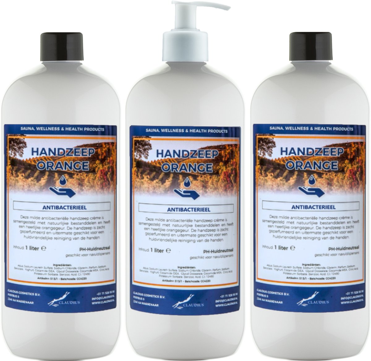 Handzeep Orange 1 liter - set van 3 stuks - met gratis pomp - Voordeelverpakking
