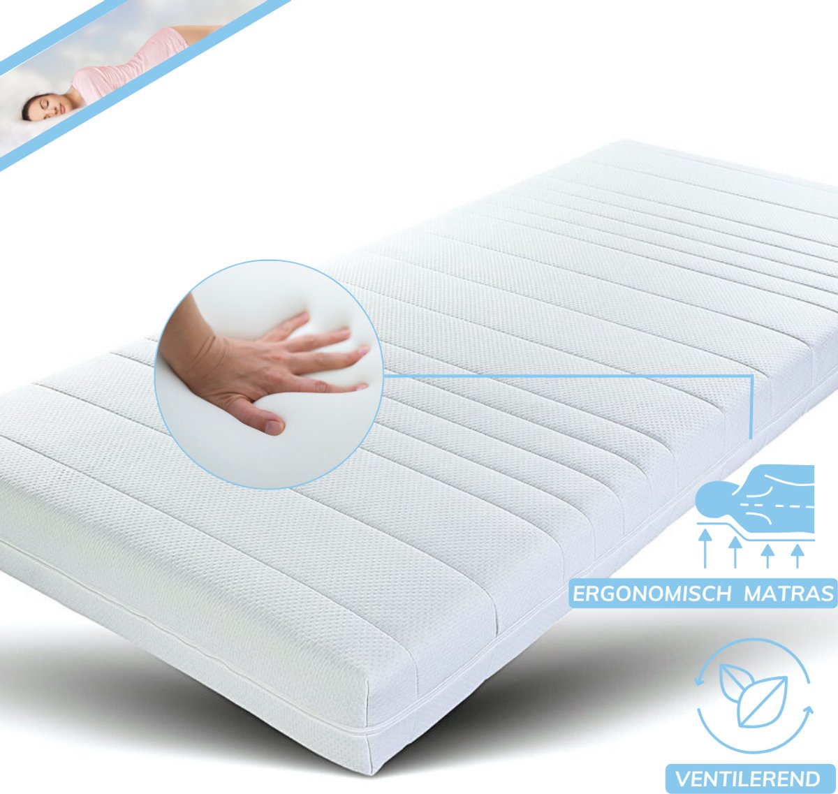Maan matras ®- matras 80x200 - Hr koudschuim - 20cm dik - Afneembare tijk wasbaar Wit