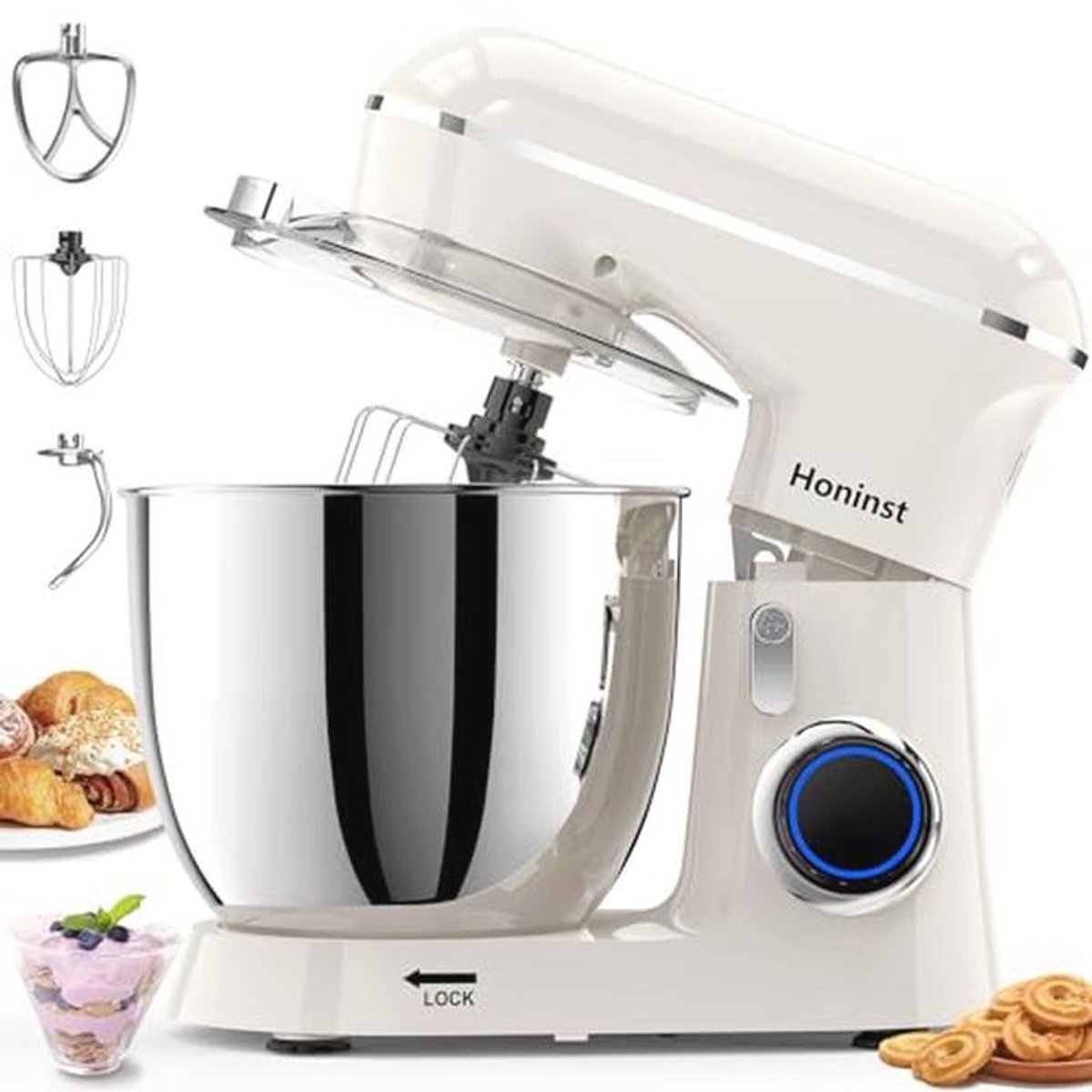 Elektrische Blender met 10 Snelheden & 660 W - 3-in-1 Keukenmixer met Kom, Deeghaak en Garde