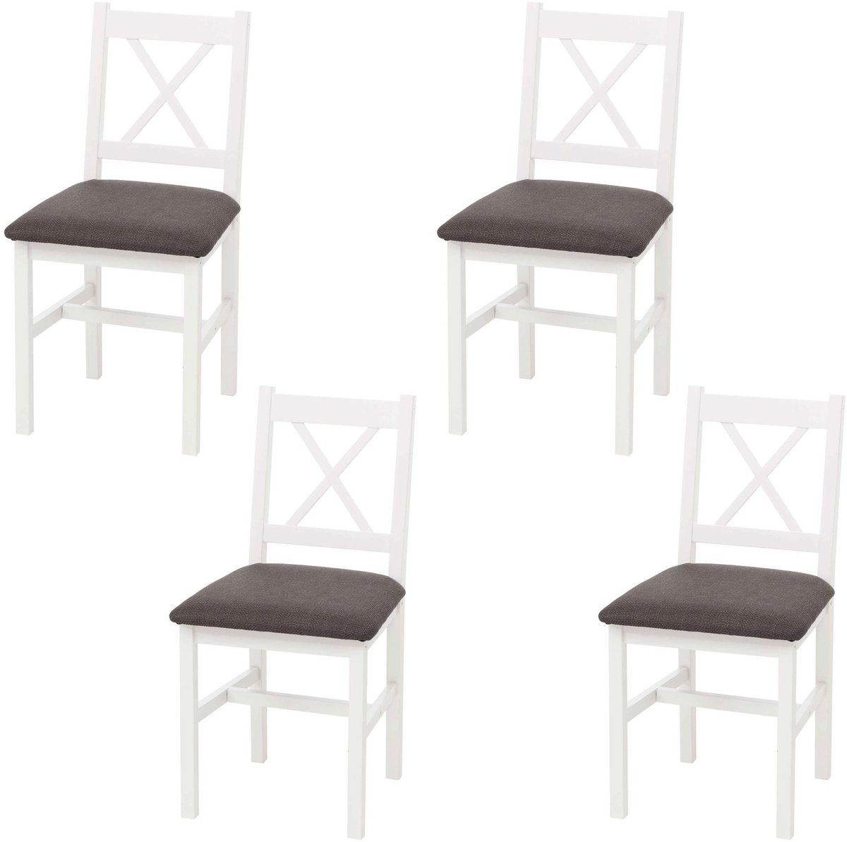 MCW Set van 4 eetkamerstoelen MCW-F77, rugleuningstoel keukenstoel stoel, massief hout stof landhuis ~ wit, bekleding grijs